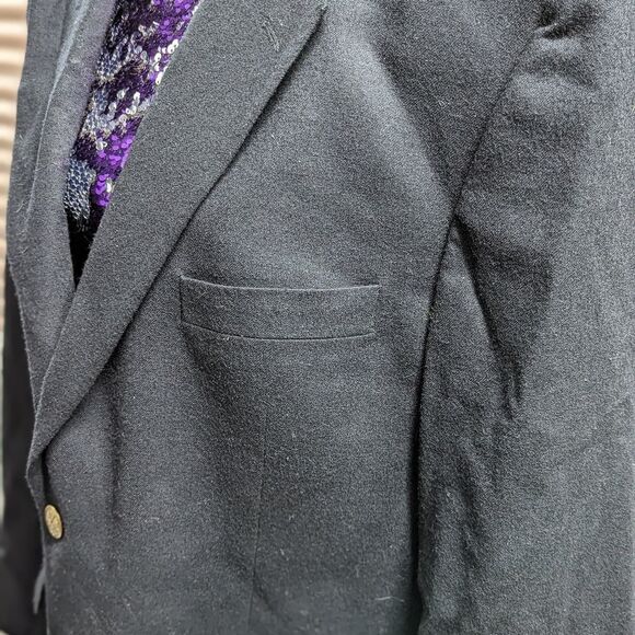 Savile Row Size 42R Macy's Men's Store Black 100% Wool Two Button Blazer - Picture 6 of 11